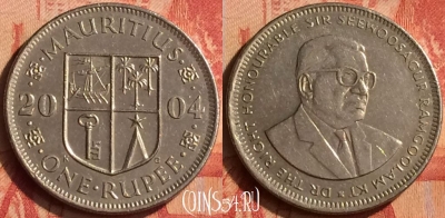 Маврикий 1 рупия 2004 года, KM# 55, 047n-124