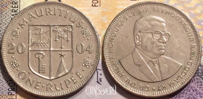 Маврикий 1 рупия 2004 года, KM# 55, 148-061