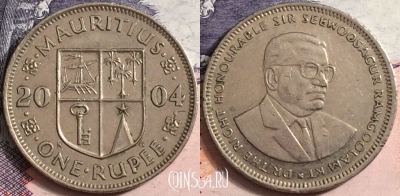 Маврикий 1 рупия 2004 года, KM# 55, a095-092