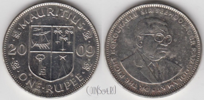 Маврикий 1 рупия 2009 года, KM 55, 134-128