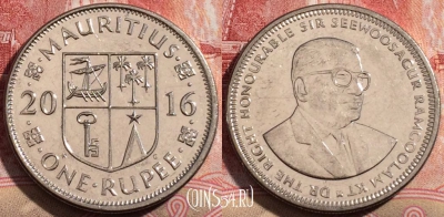 Маврикий 1 рупия 2016 года, KM# 55a, 214-005