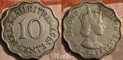 Маврикий 10 центов 1957 года, KM# 33, 137s-086 ♛