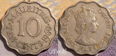 Маврикий 10 центов 1960 года, KM# 33, 204-105