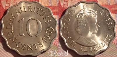 Маврикий 10 центов 1969 года, KM# 33, UNC, 268-033