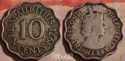 Маврикий 10 центов 1971 года, KM# 33, 332-028