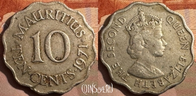 Маврикий 10 центов 1971 года, KM# 33, 375s-125