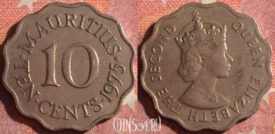 Маврикий 10 центов 1975 года, KM# 33, 363-114