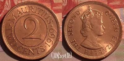 Маврикий 2 цента 1969 года, KM# 32, UNC, 071d-133