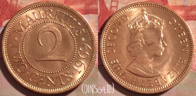 Маврикий 2 цента 1969 года, KM# 32, UNC, 268-034