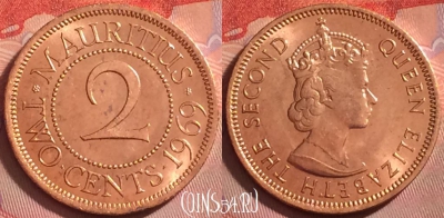 Маврикий 2 цента 1969 года, KM# 32, UNC, 338j-028