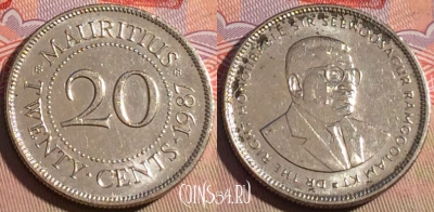 Маврикий 20 центов 1987 года, KM# 53, 211a-112