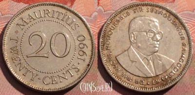 Маврикий 20 центов 1990 года, KM# 53, 269a-014