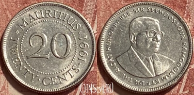 Маврикий 20 центов 1991 года, KM# 53, 424q-040