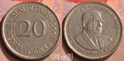Маврикий 20 центов 1993 года, KM# 53, 418-121