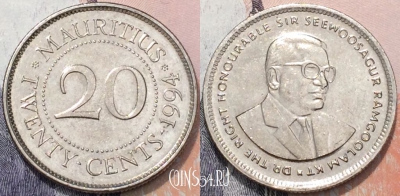 Маврикий 20 центов 1994 года, KM 53, 118-092