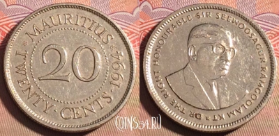 Маврикий 20 центов 1994 года, KM# 53, 212a-099