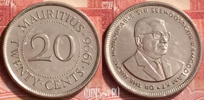 Маврикий 20 центов 1996 года, KM# 53, 068m-012
