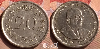 Маврикий 20 центов 1999 года, KM# 53, 424-034