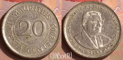 Маврикий 20 центов 2003 года, KM# 53, 430-122