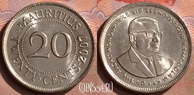 Маврикий 20 центов 2007 года, KM# 53, 413-025