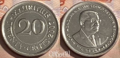 Маврикий 20 центов 2007 года, KM# 53, 497р-117