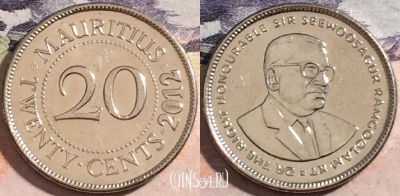 Маврикий 20 центов 2012 года, KM# 53, 174-021