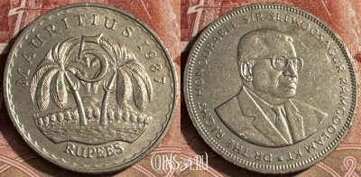 Маврикий 5 рупий 1987 года, KM# 56, 042s-129 ♛