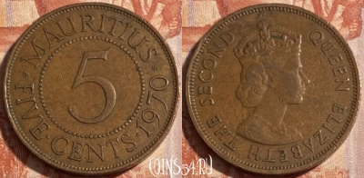 Маврикий 5 центов 1970 года, KM# 34, 498р-142