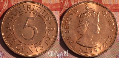 Маврикий 5 центов 1978 года, KM# 34, 229a-018