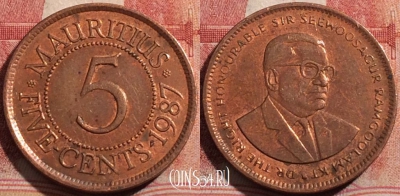Маврикий 5 центов 1987 года, KM# 52, 211-009