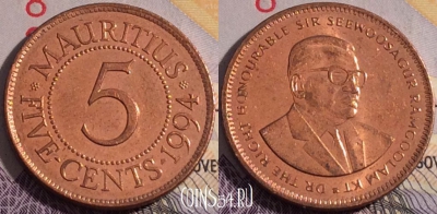Маврикий 5 центов 1994 года, KM# 52, 178a-064