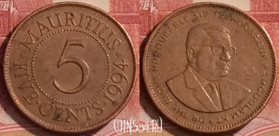 Маврикий 5 центов 1994 года, KM# 52, 379k-083