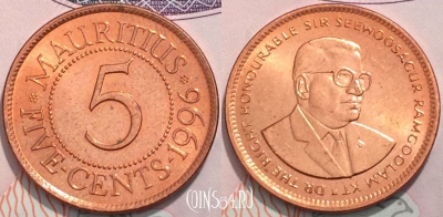 Маврикий 5 центов 1996 года, KM# 52, 118-087