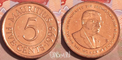 Маврикий 5 центов 1999 года, KM# 52, 091c-141