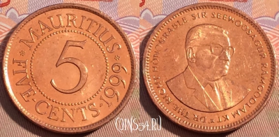 Маврикий 5 центов 1999 года, KM# 52, 096c-137