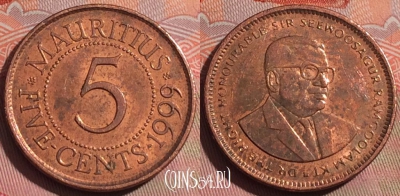 Маврикий 5 центов 1999 года, KM# 52, 248a-098
