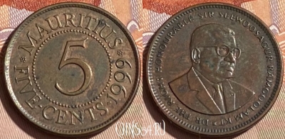 Маврикий 5 центов 1999 года, KM# 52, 464q-194