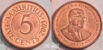 Маврикий 5 центов 2003 года, KM 52, 112-124