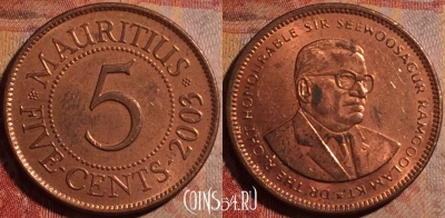 Маврикий 5 центов 2003 года, KM# 52, 175a-014