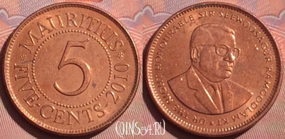 Маврикий 5 центов 2010 года, KM# 52, 056i-197