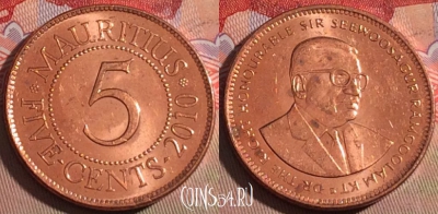Маврикий 5 центов 2010 года, KM# 52, 215a-123