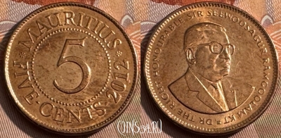 Маврикий 5 центов 2012 года, KM# 52, 158s-092 ♛