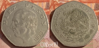Мексика 10 песо 1980 года, KM# 477.2, 472r-066