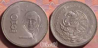 Мексика 10 песо 1989 года, KM# 512, UNC, 049k-160