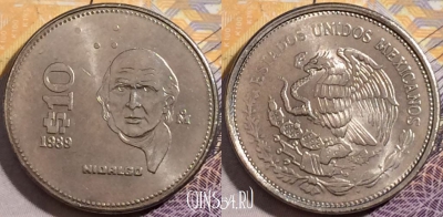 Мексика 10 песо 1989 года, KM# 512, 195-045