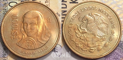 Мексика 1000 песо 1989 года, KM# 536, aUNC, a077-062