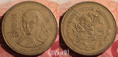 Мексика 1000 песо 1991 года, KM# 536, 180j-064