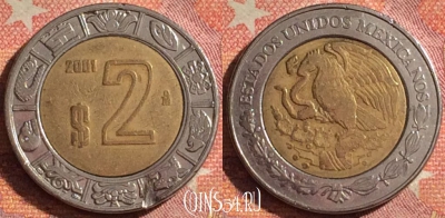 Мексика 2 песо 2001 года, KM# 604, 377-084