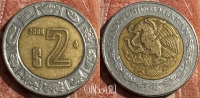 Мексика 2 песо 2008 года, KM# 604, s041s-143 ♛