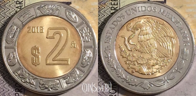 Мексика 2 песо 2016 года, KM# 604, UNC, 161-062